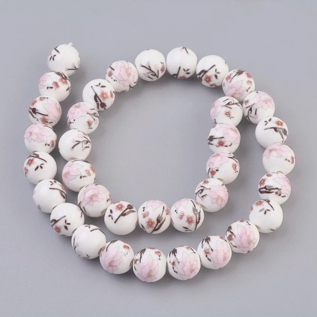 Brățară cu mărgele ceramice cu motiv floral